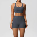 2PCS Sportswear With Pocketed Yoga Set Gym Clothes Yoga Suits For Women Tracksuits Sports Shorts Crossover Bra Gym Leggings