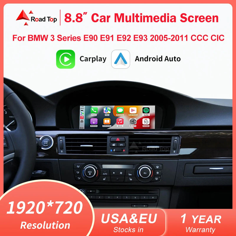 Road Top 1920*720 Wireless CarPlay Android Auto Car Multimedia Display for BMW 3 Series E90 E91 E92 E93 Head Unit Touch Screen