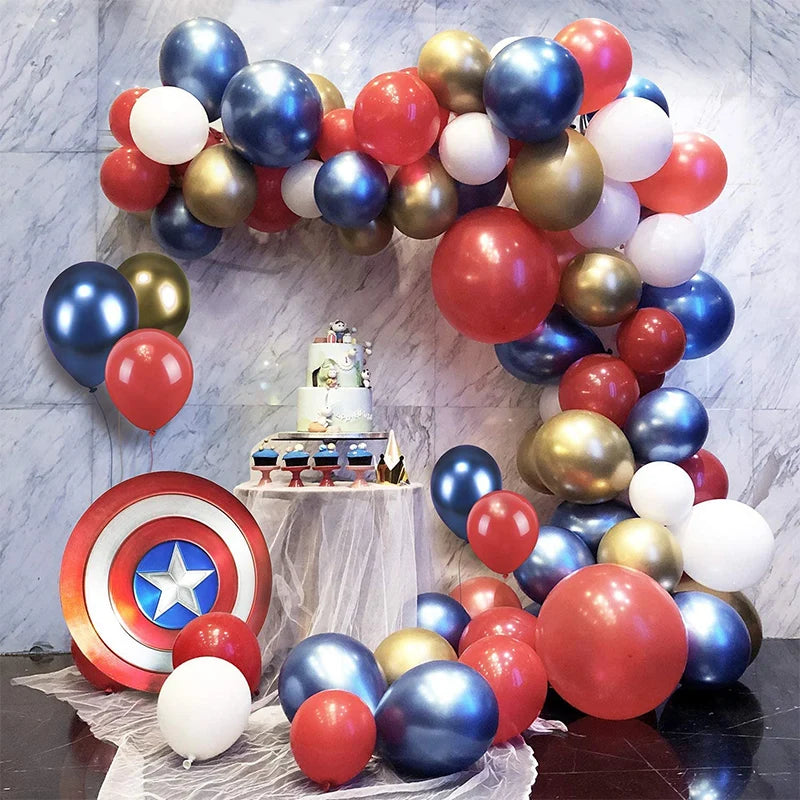 New 119pcs Gold Blue Red White Super Hero Balloons Happy Birthday Party Arche Ballon Anniversaire Decoration Boy Baptism Globos