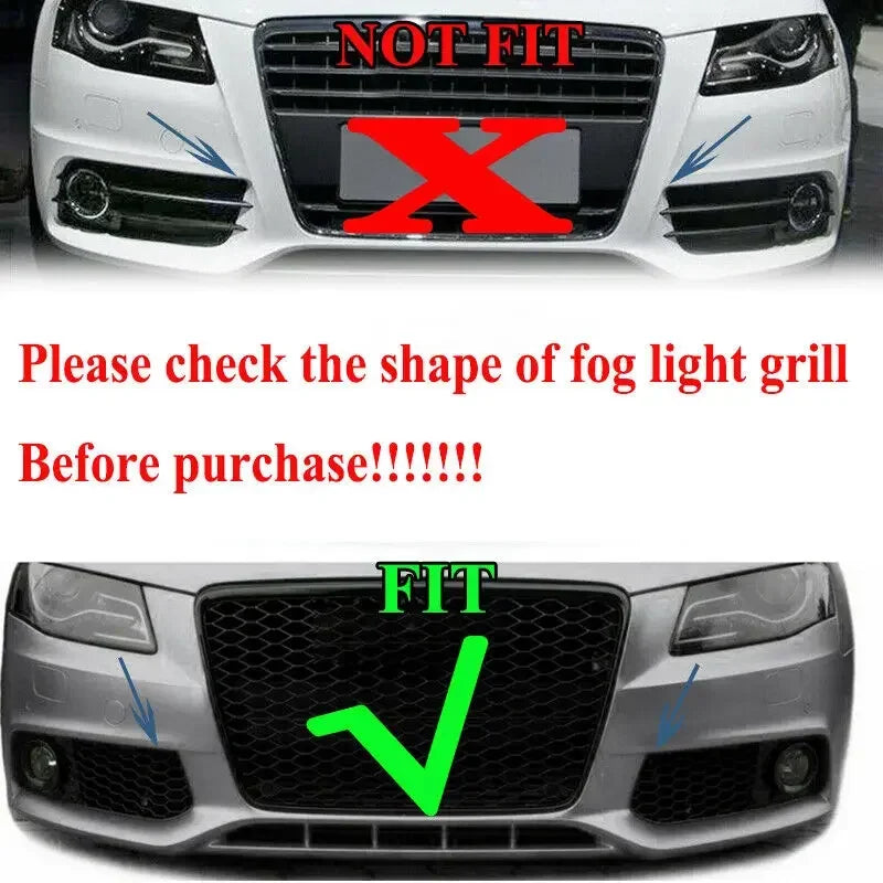 Front Bumper Fog Light Lamp Mesh Grille Honeycomb Cover For Audi A4 B8 2009-2012