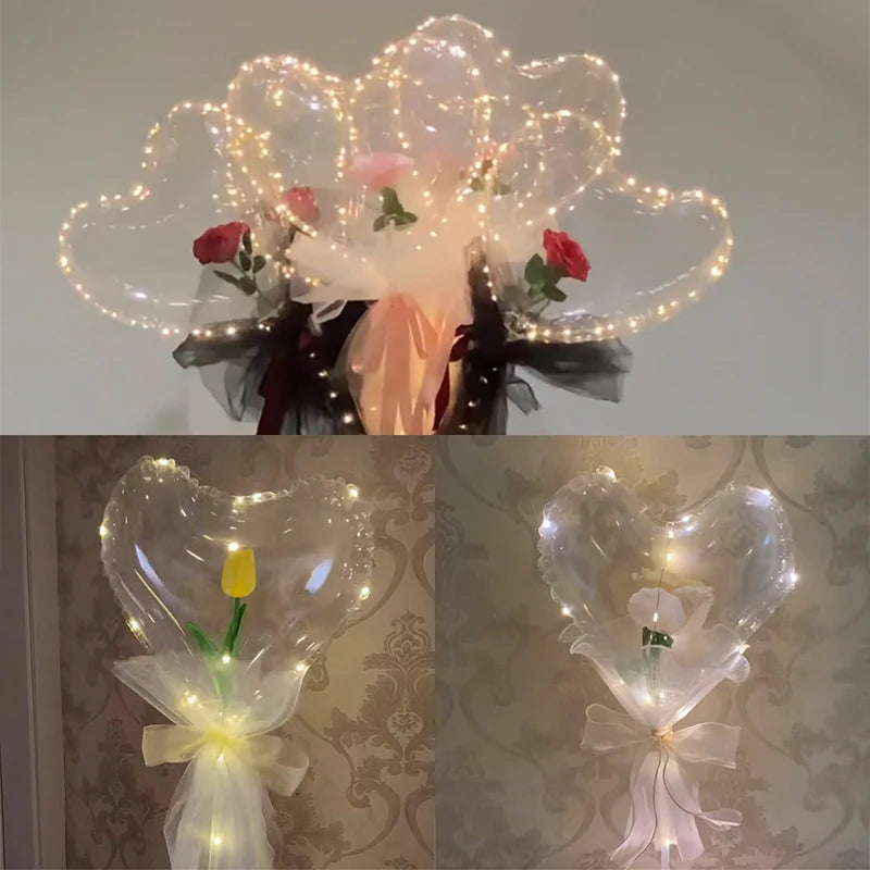 1 Set LED Clear Balloon Transparent Bobo Balloon with Led Light Round Heart Star Shape Ballons Globos for Birthday Party Decor