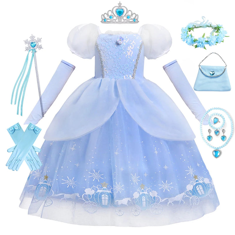 Girls Aurora Belle Rapunzel Sofia Princess Dress Halloween Easter Cosplay Costume Party Kids Dresses for Girls Children Clothing