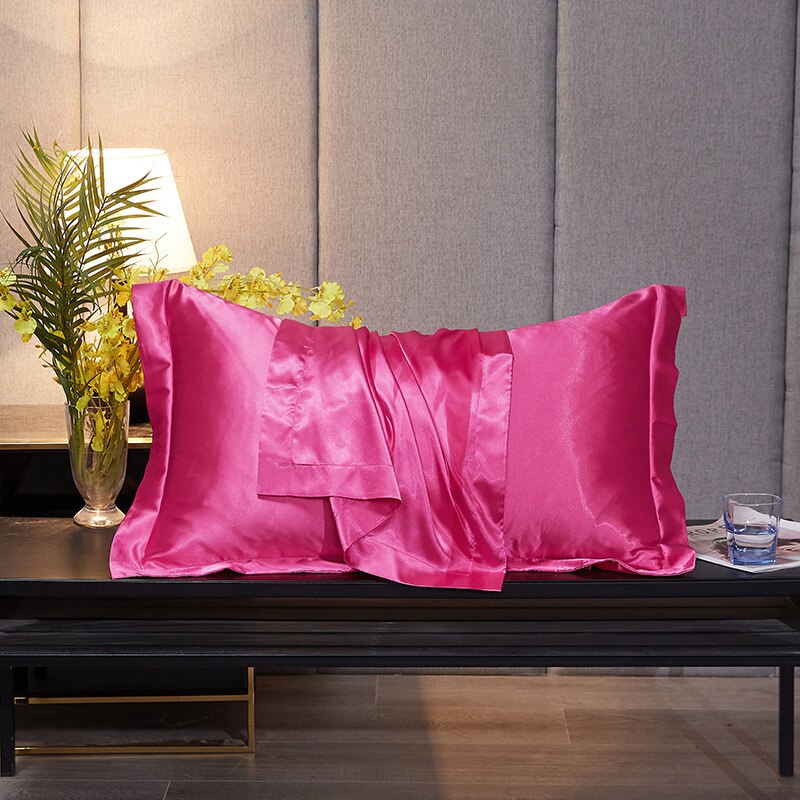 48x74cm Pillowcase Artificial Silk Pillow Cover Solid Color Smooth Satin Pillows Covers for Bedding Sleeping Pillowcases 1/2 pcs