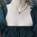 Kpop Vintage Rot Liebe Herz Anhänger Zirkon Perlenkette Choker Halskette Für Frauen Party Ästhetischer Schmuck Weihnachtsgeschenk Hot Sale