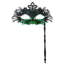 Metal Fancy Elegant Party Masque with Handheld Stick Half Face Venetian Masque with Rhinestones for Women Men Prom Masquerade