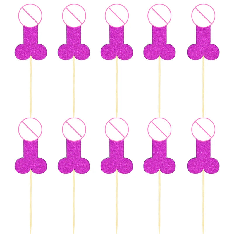 10pcs Glitter Willy Penis Cupcake Topper Funny Nude Dick Cake Toppers Wedding Favors Bachelorette Adult Hen Night Party Supplies
