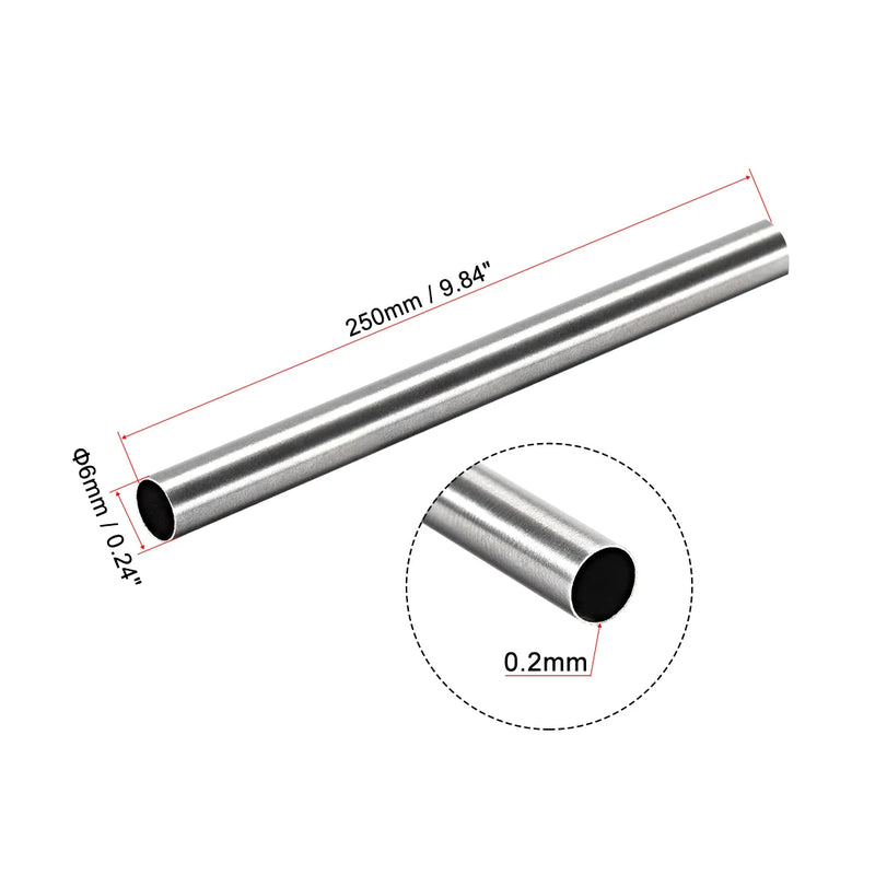 uxcell 2pcs 6mm 7mm 8mm 9mm 10mm OD 304 Stainless Steel Round Tubing Seamless Straight Pipe Tube 250mm Length трубка