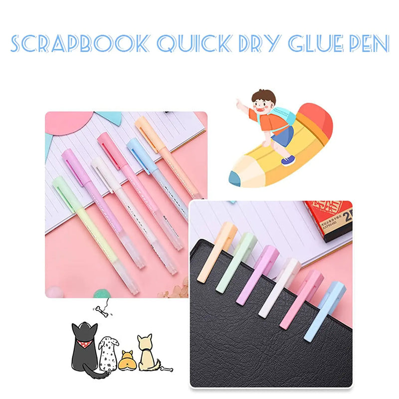 EZONE 6PCS Scrapbook Quick Dry Glue Pens Adhesive Glue Pens Crafting Fabric Pen Liquid Glue Pen Set for Scrapbooking Papercrafts