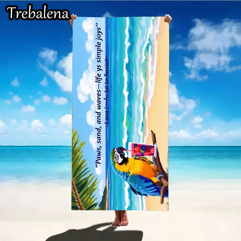 30*60inch Ultra-Soft Beach Towel with Beach Bliss Parrot Drink Ocean Waves Towel