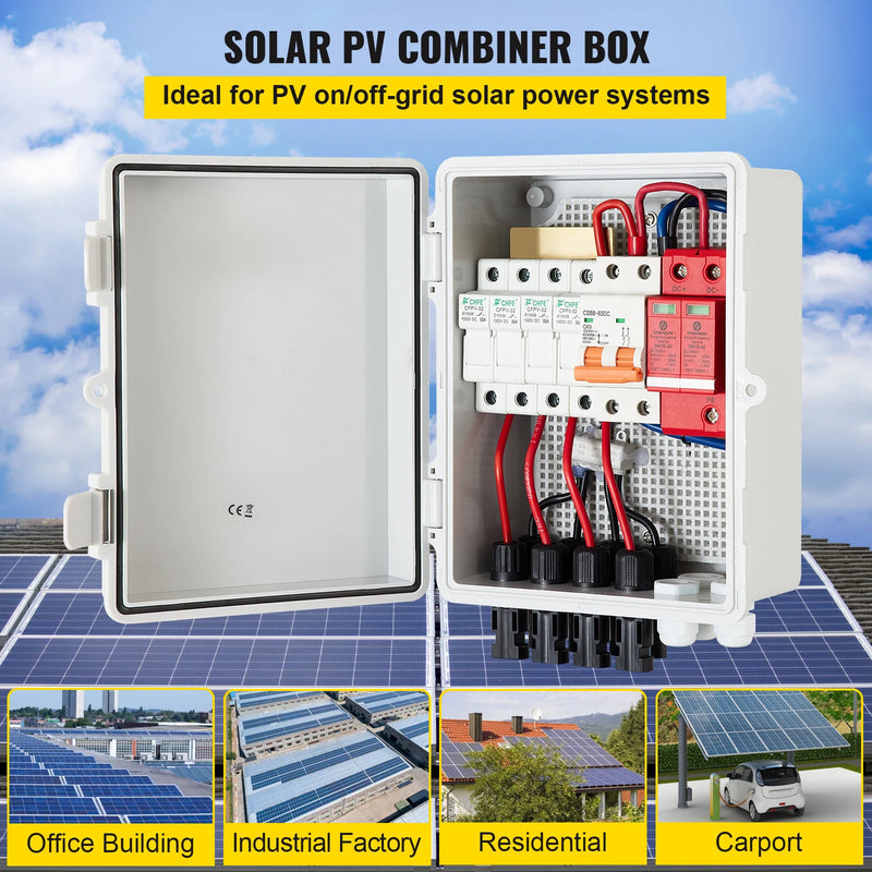 VEVOR PV Combiner Box 4 String 6 String IP65 Waterproof Lightning Protection Circuit Breaker for On/Off Grid Solar Panel System