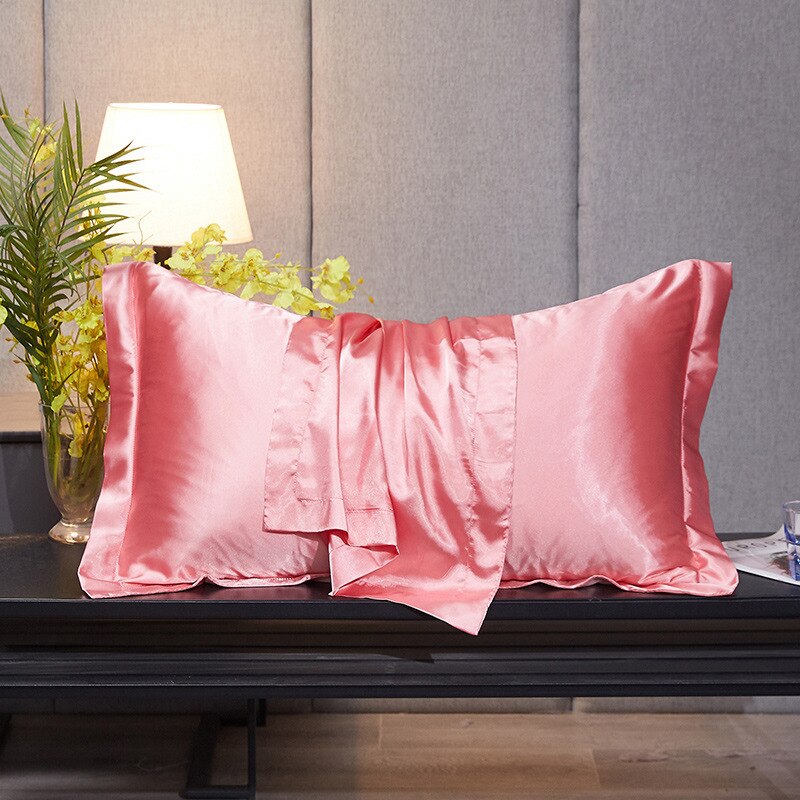 48x74cm Pillowcase Artificial Silk Pillow Cover Solid Color Smooth Satin Pillows Covers for Bedding Sleeping Pillowcases 1/2 pcs