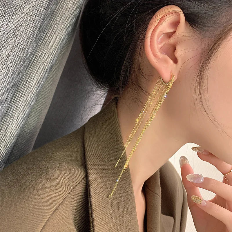 Trendy Long Tassel Sparkling Drop Earrings For Women Girls Korean Shiny Elegant Heart Dangle Earrings Fine Jewelry Wedding Gift