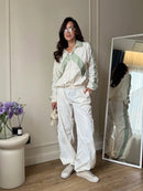 Casual Paneled Contrast Women's Pants Sets Stand Collar Zipper Cropped Jackets Elastic Wide Leg Pant 2026 Autumn Lady Tracksuits
