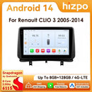 9" Hizpo 2Din Android14 Car Radio for Renault Clio 3 2005 - 2014 Snapdragon 6115 Headunit RDS DSP 4G Auto CarPlay GPS Navigation
