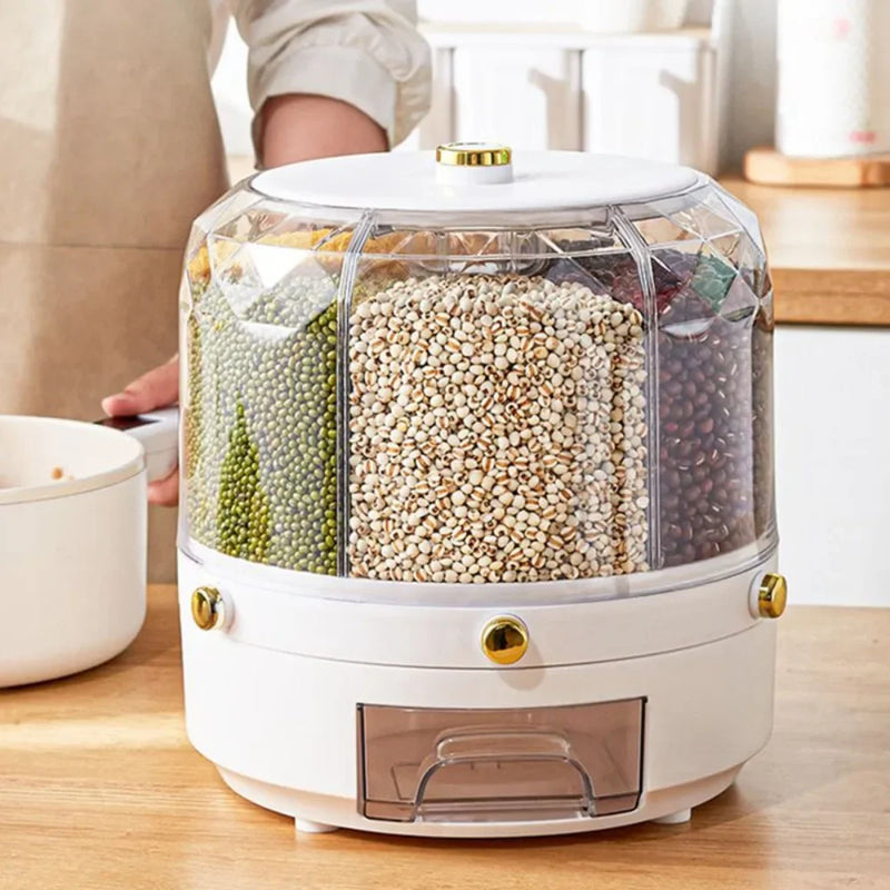 Kitchen Storage Box 360 Rotating Cereal Dispenser Grain Rice Sealed Dampproof Bucket Large Storage Container Food Organizer Tank