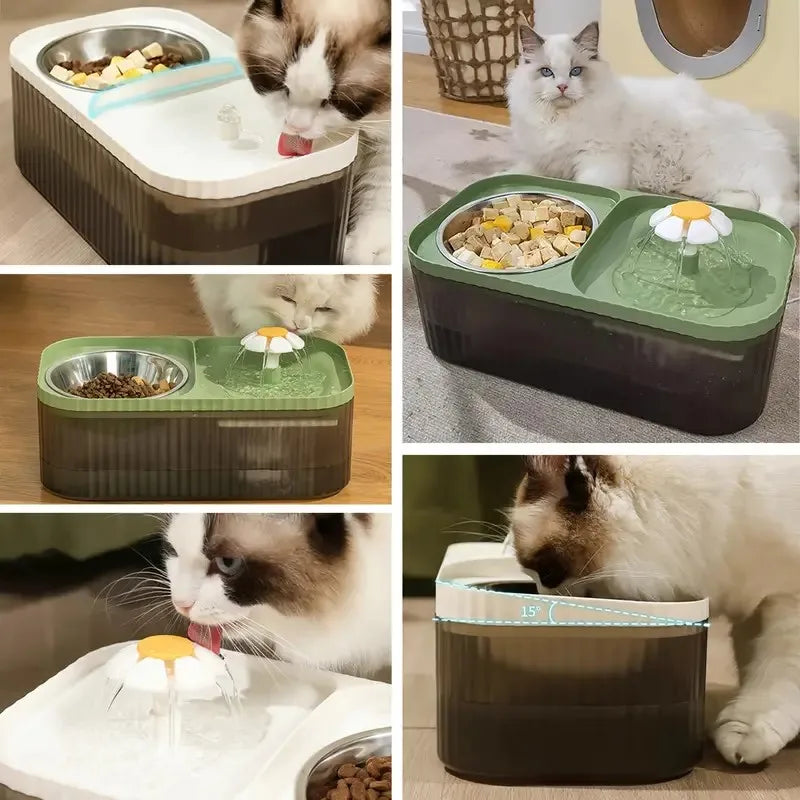 1pc Automatic Cat Water Fountain With Stainless Steel Food Bowl, Elevated Cat Feeder And Water Feeder For Indoor Cats