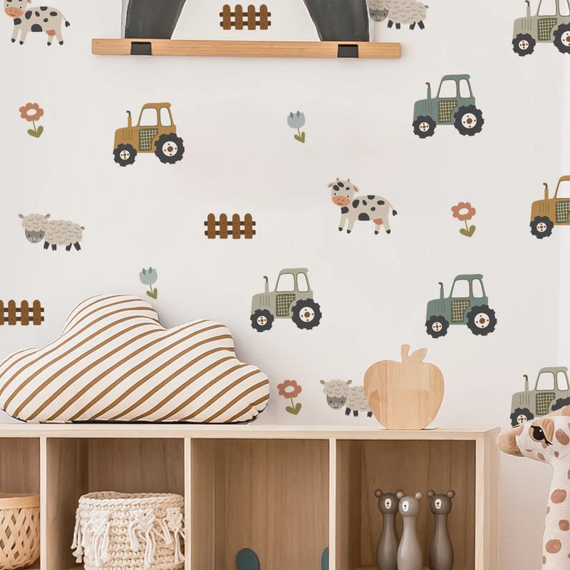 Cartoon Farm Animals Car Wall Stickers for Nursery Kids Room Living Room Bedroom Wall Decals Home Decorative Stickers Murals