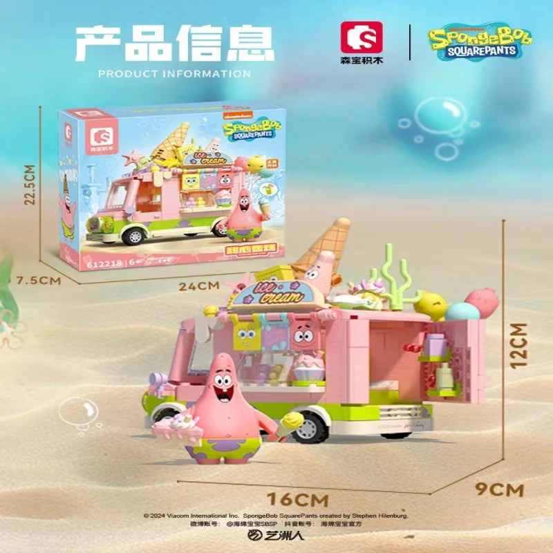 SpongeBob SquarePants Series Building Blocks Toys Hamburger Car Patrick Star Dessert Ice Cream Car Anime Model Blocks Kids Gifts