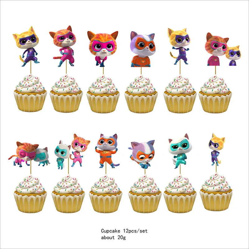 Cartoon Disney Superkitties Birthday Party Baptism Disposable Tableware Brooch Spiral Paper Straw Party Supplie Decorate Packing