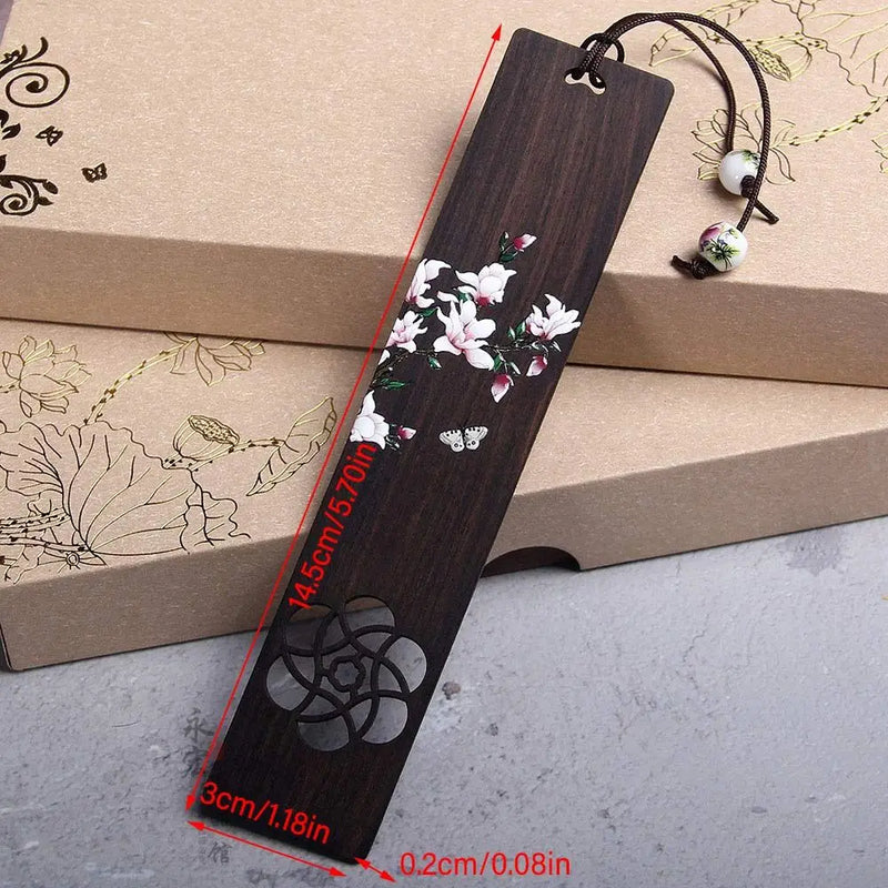 Chinese Style Bookmark Ebony Color Painted Book Clip Wooden Retro Carving Students Gift Creative Pagination Mark