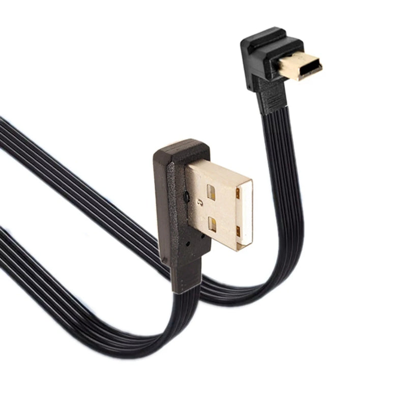 10CM 30CM 100CM Mini USB B Type 5-pin Plug Up Left Right Angled 90° to USB 2.0 flat Plug Data Cable 0.2 m 0.5 m