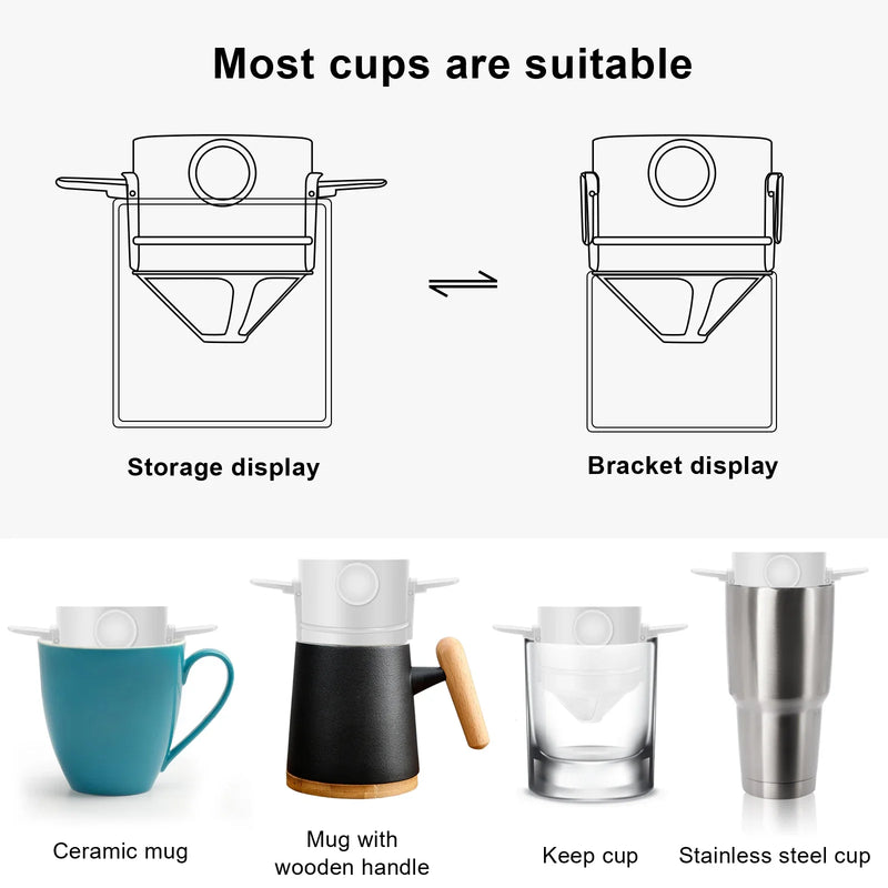 New Portable Foldable Coffee Filter Stainless Steel Easy Clean Reusable Coffee Funnel Paperless Pour Over Holder Coffee Dripper
