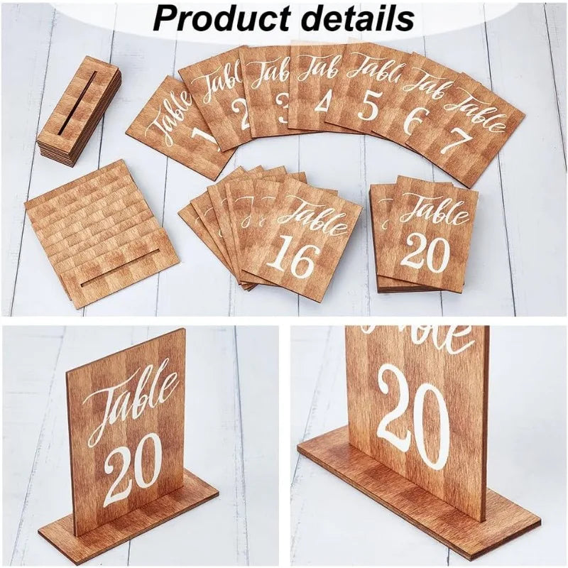 20 Sets Table Numbers Rectangle Wooden Sign Wedding Table Numbers with Wooden Base Rustic Wedding Centerpieces for Reception