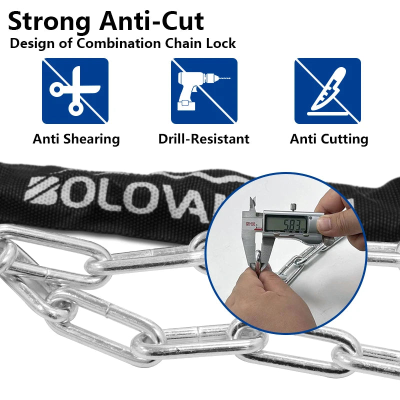 Bike Chain Lock, 5 Digit Combination Heavy Duty Anti Theft Bicycle Chain Lock, For Bicycle, Motorcycle, Door, Gate, Fence