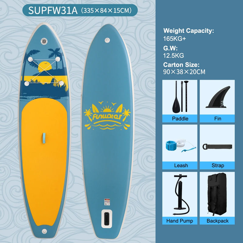 FunWater 350✖87✖15cm Sup Board Inflatable Surfboard Stand Up Paddle Board Inflatable Sup PaddleBoard with Accessories EU Stock