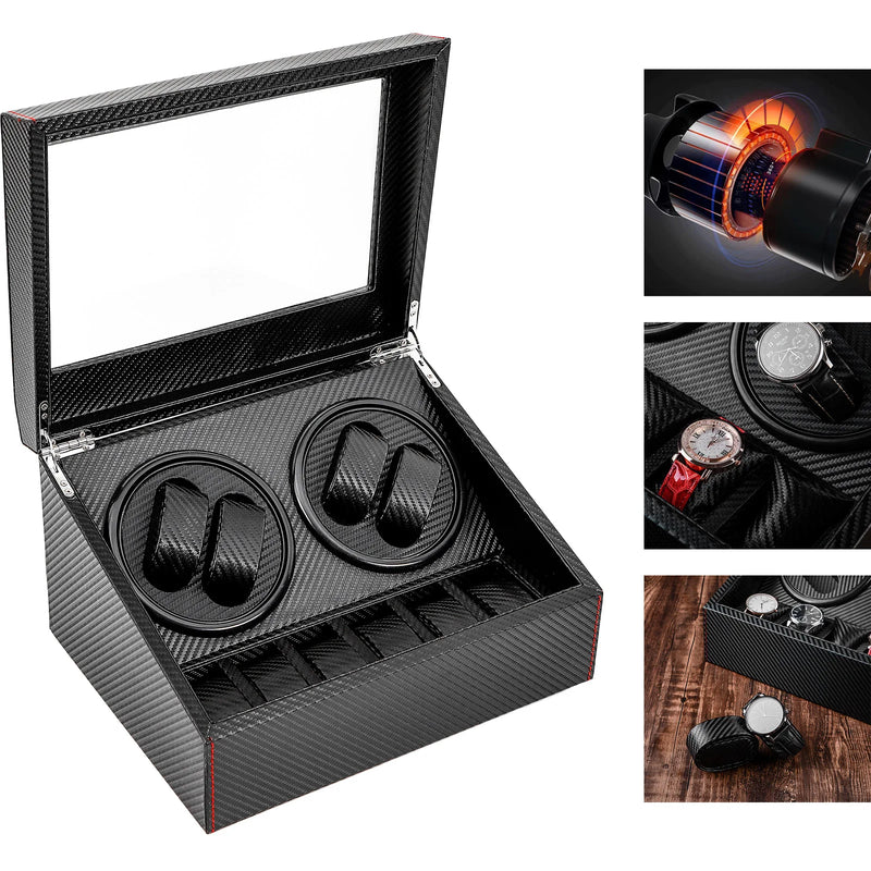 Carbon Fiber PU Leather Watch Winder Automatic Rotation Watches Storage Box Display Case Electric Turntables