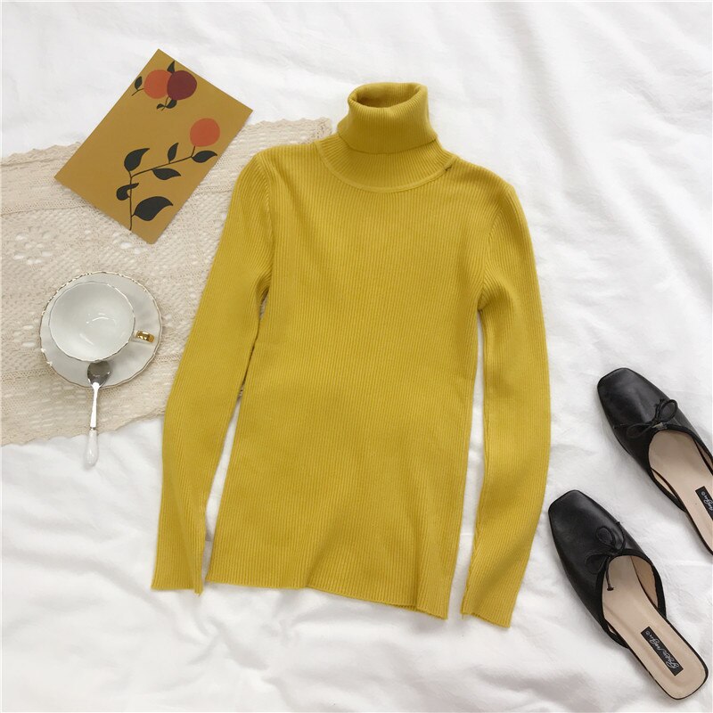 2023 Spring Slim Long Sleeve Turtleneck Autumn Winter Sweater Women Knitted Ribbed Pullover Sweater Jumper Soft Warm Pull Femme
