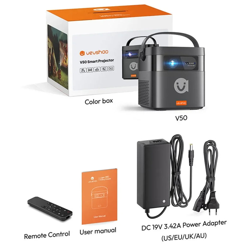 Vevshao V50 3D Portable Mini Projector 4K HD LED WiFi 1080P Movies Video DLP Home Theater Projectors With 15000mAh Battery