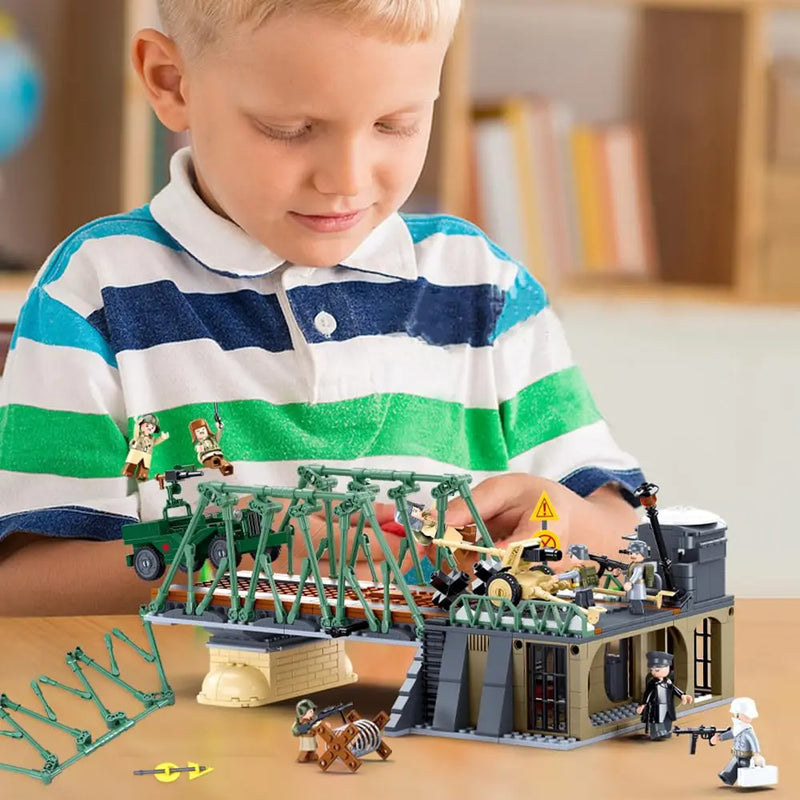 769PCS WW2 Battle Of Budapest Bridge Scene Building Blocks Classic War View Model Bricks Set With Figures Children DIY Toy Gift