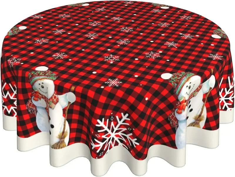 Christmas Table Cloth Red Round Christmas Tablecloth 60 Inch Washable Reusable Winter Snowflake Tablecloth for Holiday Party