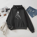 Women Hoodies Casual Kpop Finger Heart Love Pattern Hoody Sweatshirts Fashion Hoodie Long Sleeve Female Pullovers Streetwear