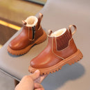 Winter Kids Boys Girls Fashion Boots British Style Zipper Velvet Warmth Non-Slip Short Boots Anti-slip Children Leather Shoes