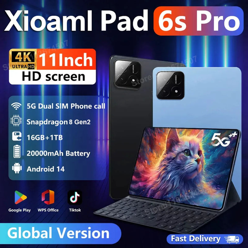 2025 Global Version Pad 6S PRO Tablet Android 14 16GB 1TB 11Inch 20000mAh 5G Dual WiFi Phone Call Google Play Portable Tablet PC