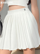 IAMSURE Preppy Style Casual Letter Embroidered 90s Pleated Skirt Korean Streetwear Fashion High Waist Mini Skirt For Women