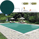 SucceBuy Poolabdeckung passend für 4,88 x 9,75 m große rechteckige Einbaupools Sicherheits-Poolabdeckung mit Drainagelöchern Netz- und feste Poolabdeckung
