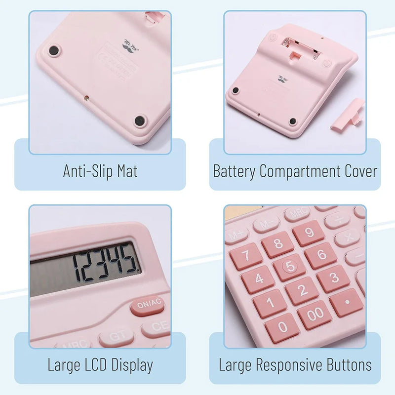 Office Calculators Desktop, 12-Digit Dual Power Cute Calculator with Large LCD Display Big Button for Office Home and School (Pi