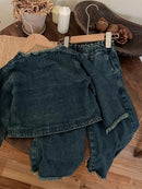 Spring and Autumn Girls' Denim Suit Baby Fashionable Children's Personalized Trendy Brand Korean Style Retro Denim Jacket Raw Ed