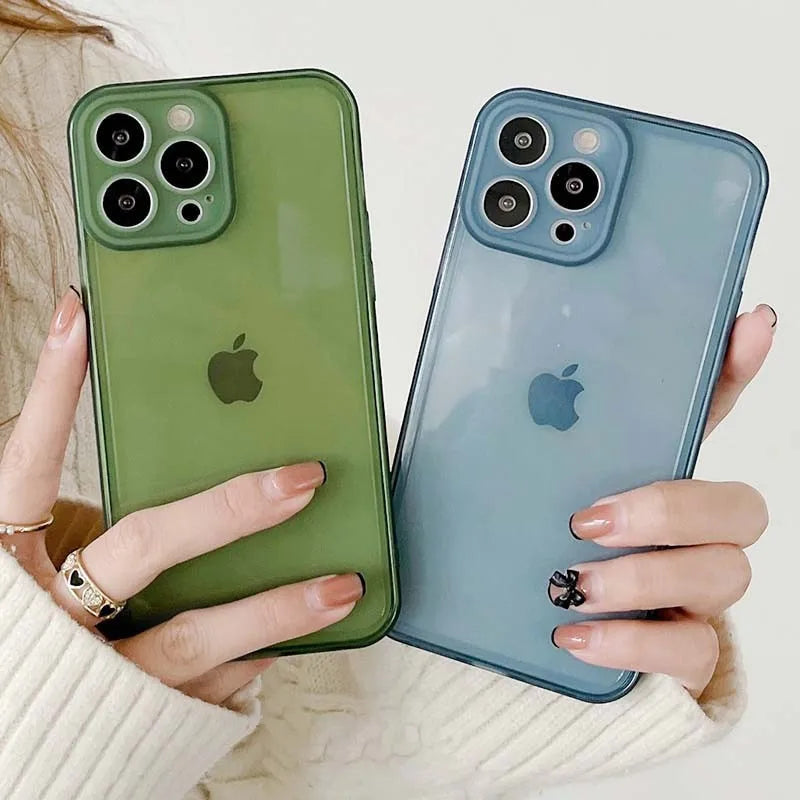 Candy Color Clear Lens Protection Phone Case For iPhone 11 12 13 14 Pro Max X XR XS Max 7 8 Plus Shockproof Soft TPU Back Cover