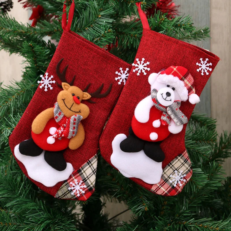 Christmas Stockings Socks Santa Snowman Hanging Xmas Tree Ornaments Christmas Decor for Home New Year Navidad Candy Gift Bags