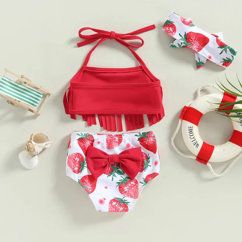 Baby Girls Swimsuits Toddler Bikini Sets Infant Swimwear Floral Bowknot Girls Bathing Suit Beachwear