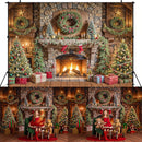 Santa Claus Workshop Backdrops Kids Family Photography Props Magic Christmas Fireplace Gifts Wreath Xmas Trees Backgrounds