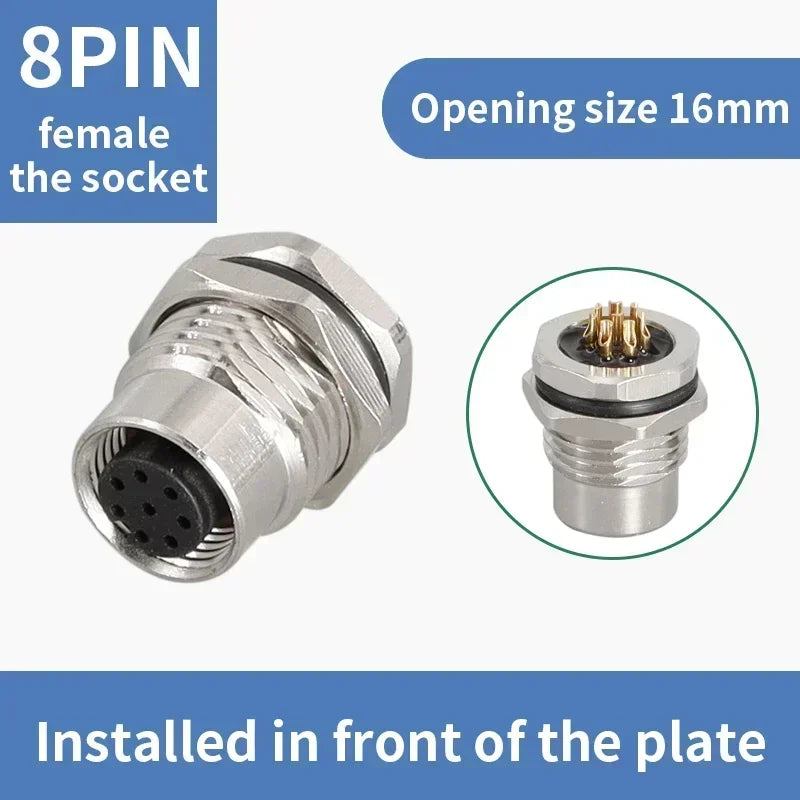 M12 flange mounting sensor connector  front/rear panel waterproof male&female plug screw threaded coupling 4 5 8Pin  connectors