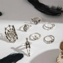 Tocona Gothic Funny Skull Spider Joint Ring Sets for Women Hiphop Silver Color Bat Cobweb Flower Party Jewelry Halloween Gift