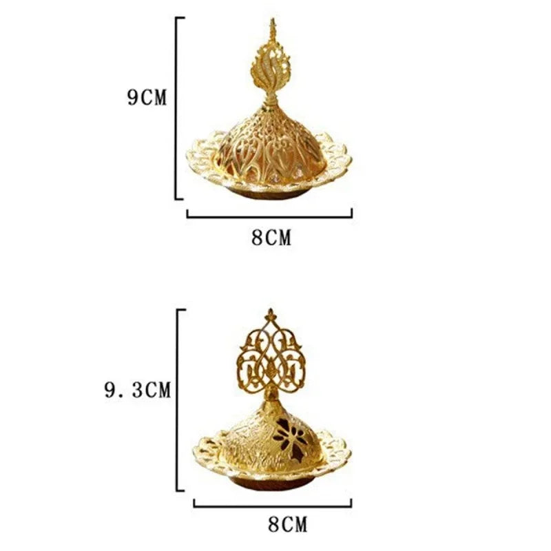 Incense Burner Hollow Golden Tower Oil Burner Arab Style Portable Censer Holder For Home Hotel Incense Holder Desk Yoga Ornament