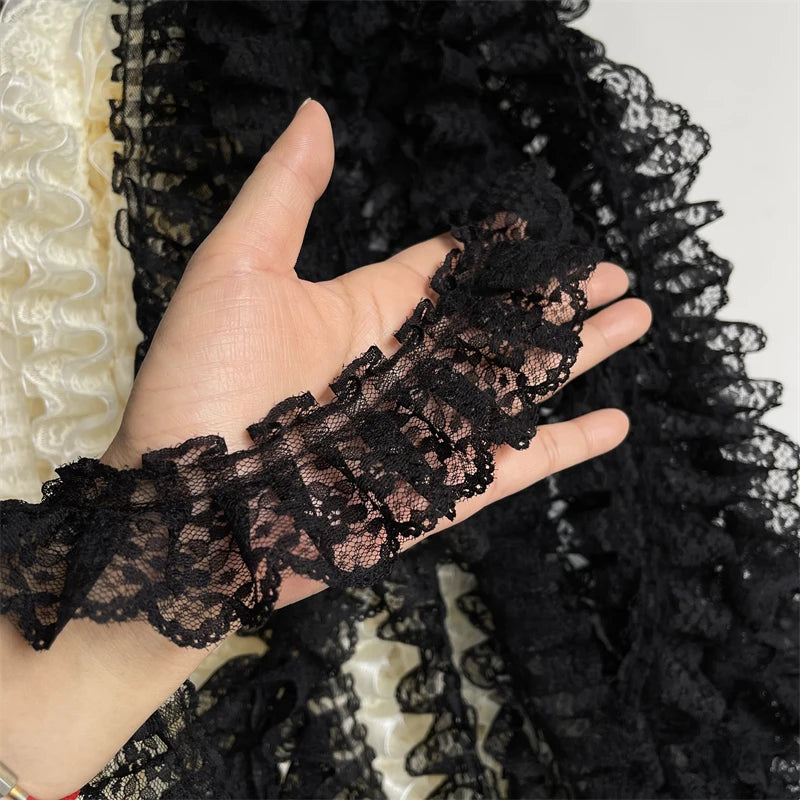 1 Yard 4CM Wide Black Non Elastic Tulle Ruffle Lace Trim for Fringe Wedding Dress Fabric Sewing Accessories Supplies Material