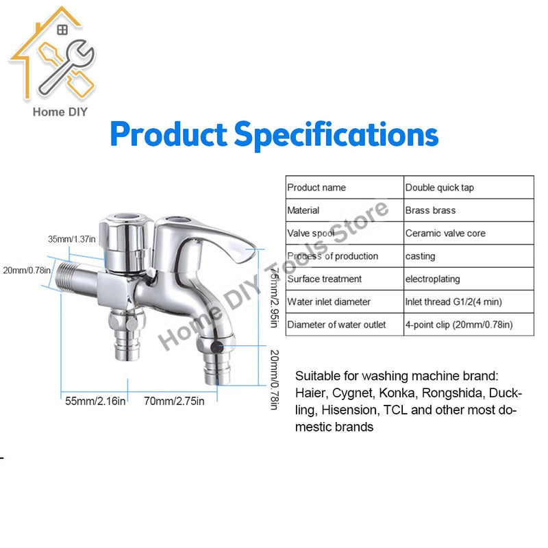 Washing Machine Faucet Double Water Outlet Mop Pool Brass Tap Outdoor Garden Faucet Fast Bidet Faucets Bathroom Accessories